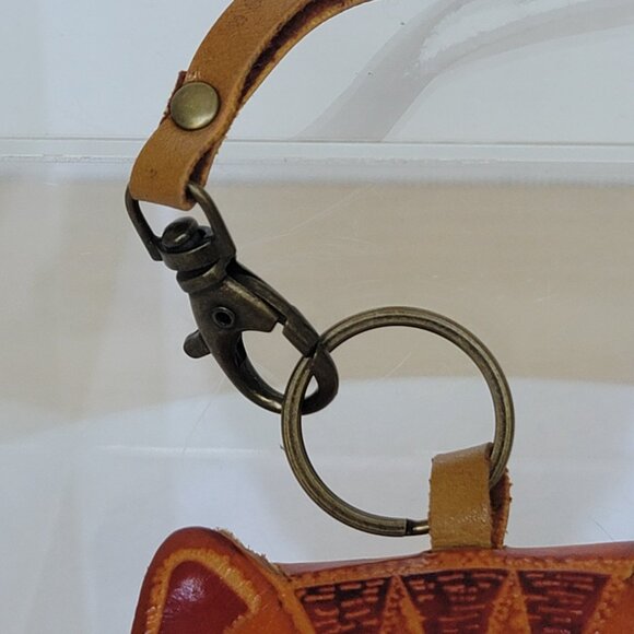 Leather Cat Kitty Face With Fish Charm Handcrafted Wristlet Coin Change Pouch - Picture 3 of 16